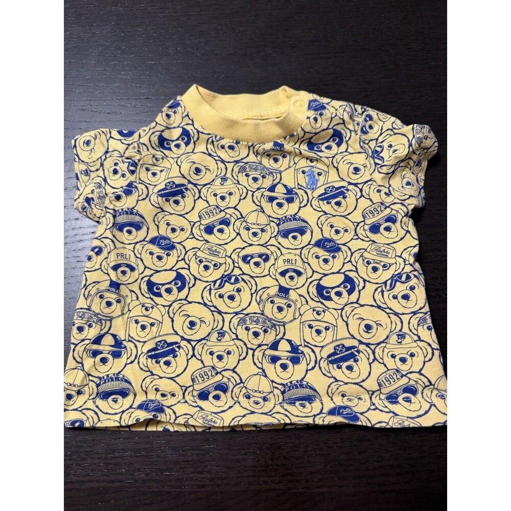 Ralph Lauren Boys Size 3M Polo Bear All Over Short Sleeve Yellow T-Shirt